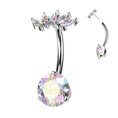 Threadless Prong Set Bottom With 5 Marquise CZ Fan Top Navel Bar