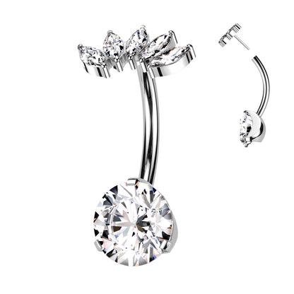 Threadless Prong Set Bottom With 5 Marquise CZ Fan Top Navel Bar