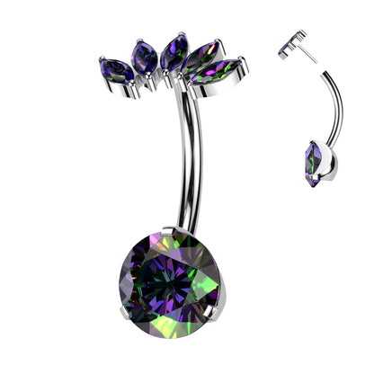 Threadless Prong Set Bottom With 5 Marquise CZ Fan Top Navel Bar