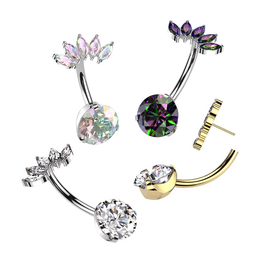Threadless Prong Set Bottom With 5 Marquise CZ Fan Top Navel Bar