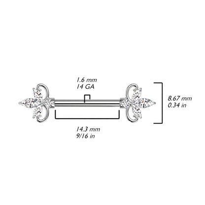 Double Heart 3 Marquise CZ Nipple Barbell
