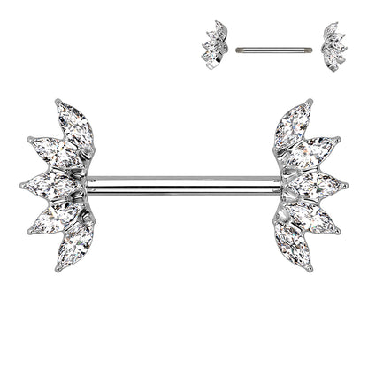 5 Marquise Crystals Fan Ends Nipple Barbell