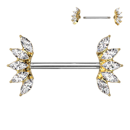 5 Marquise Crystals Fan Ends Nipple Barbell