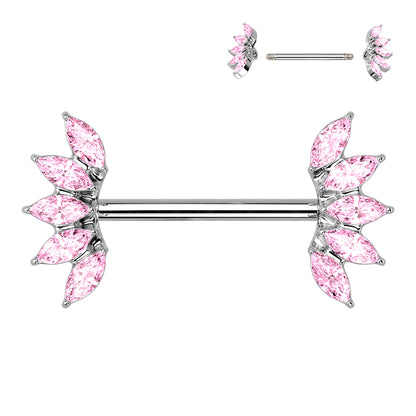 5 Marquise Crystals Fan Ends Nipple Barbell