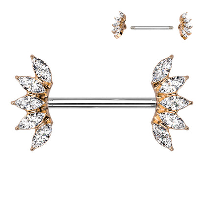 5 Marquise Crystals Fan Ends Nipple Barbell
