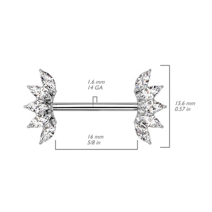5 Marquise Crystals Fan Ends Nipple Barbell