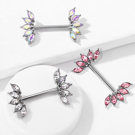 5 Marquise Crystals Fan Ends Nipple Barbell