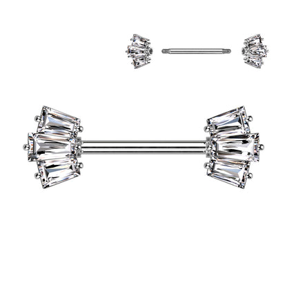 Nipple Barbell With 5 Baguette CZ Set Crown Ends