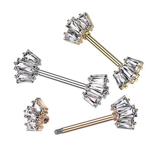 Nipple Barbell With 5 Baguette CZ Set Crown Ends