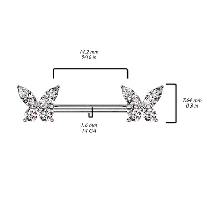CZ Butterfly Ends Nipple Barbell