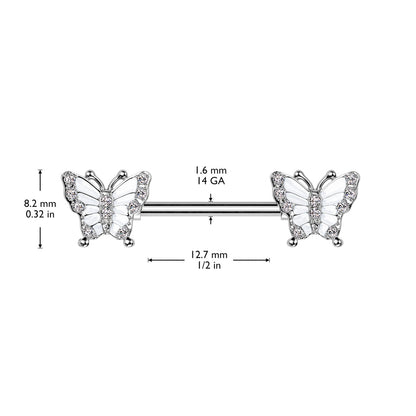 Nipple Barbell With Pave CZ Butterfly Ends