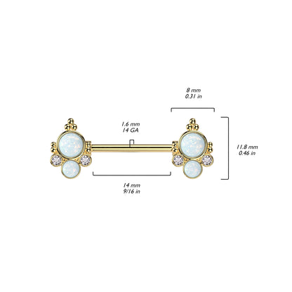 Nipple Barbell With Double Opal and CZ Ends