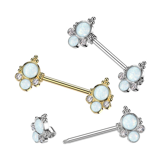 Nipple Barbell With Double Opal and CZ Ends