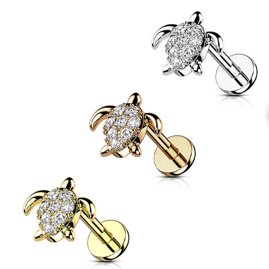 Flat Back Labret CZ Paved Turtle