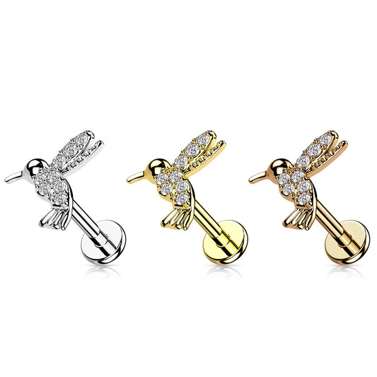 CZ Paved Hummingbird Top on Flat Back Stud