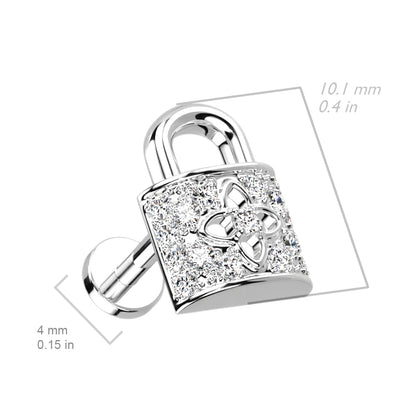 CZ Paved Lock Top on Flat Back Stud for Labret