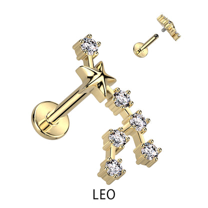 Gold Plated CZ Zodiac Constellation Labret Stud