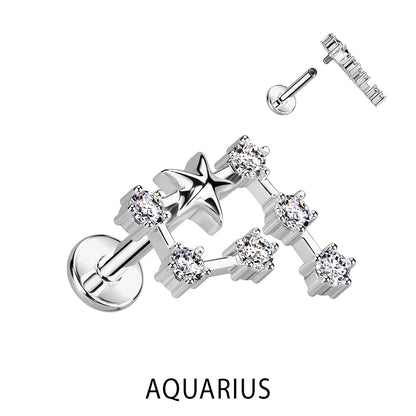 Silver CZ Zodiac Constellation Labret Stud