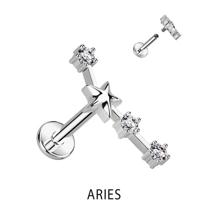 Silver CZ Zodiac Constellation Labret Stud