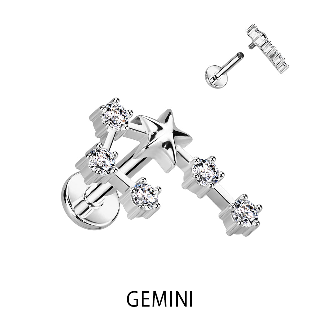 Silver CZ Zodiac Constellation Labret Stud