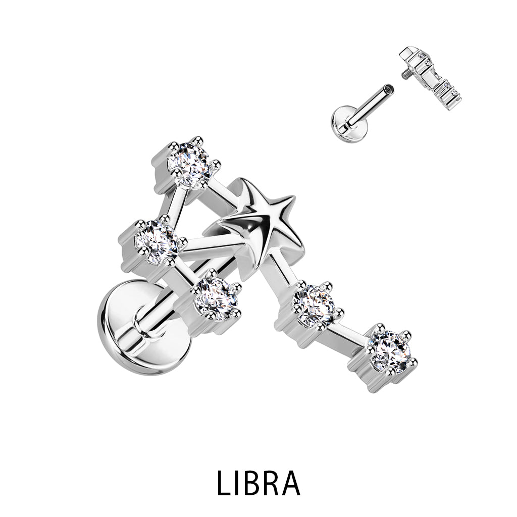 Silver CZ Zodiac Constellation Labret Stud