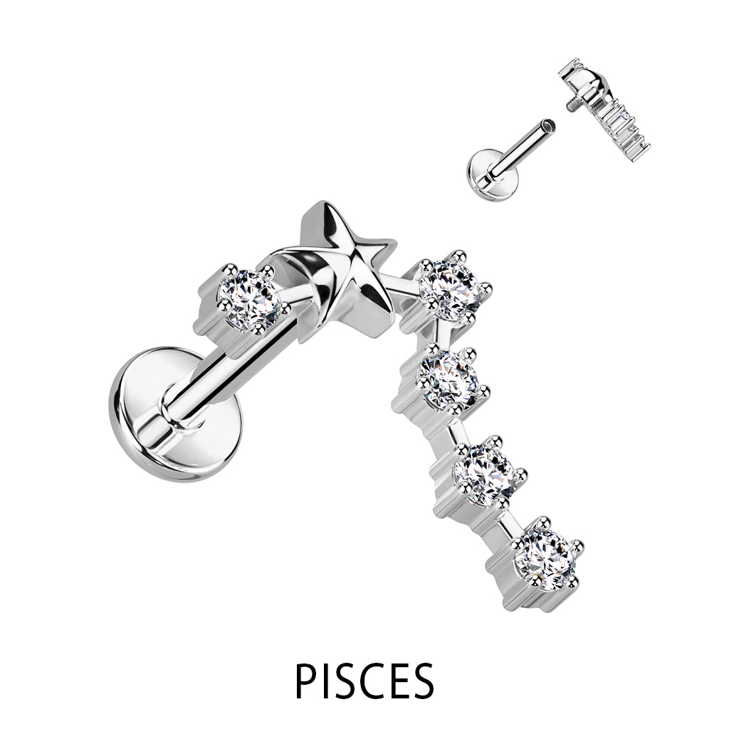 Silver CZ Zodiac Constellation Labret Stud