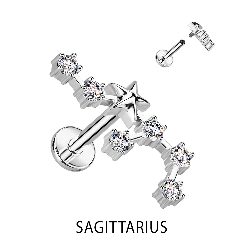 Silver CZ Zodiac Constellation Labret Stud