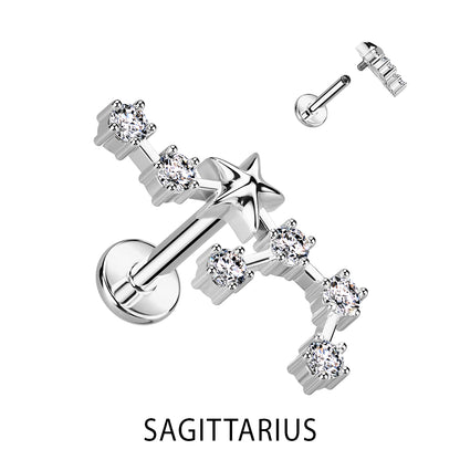 Silver CZ Zodiac Constellation Labret Stud