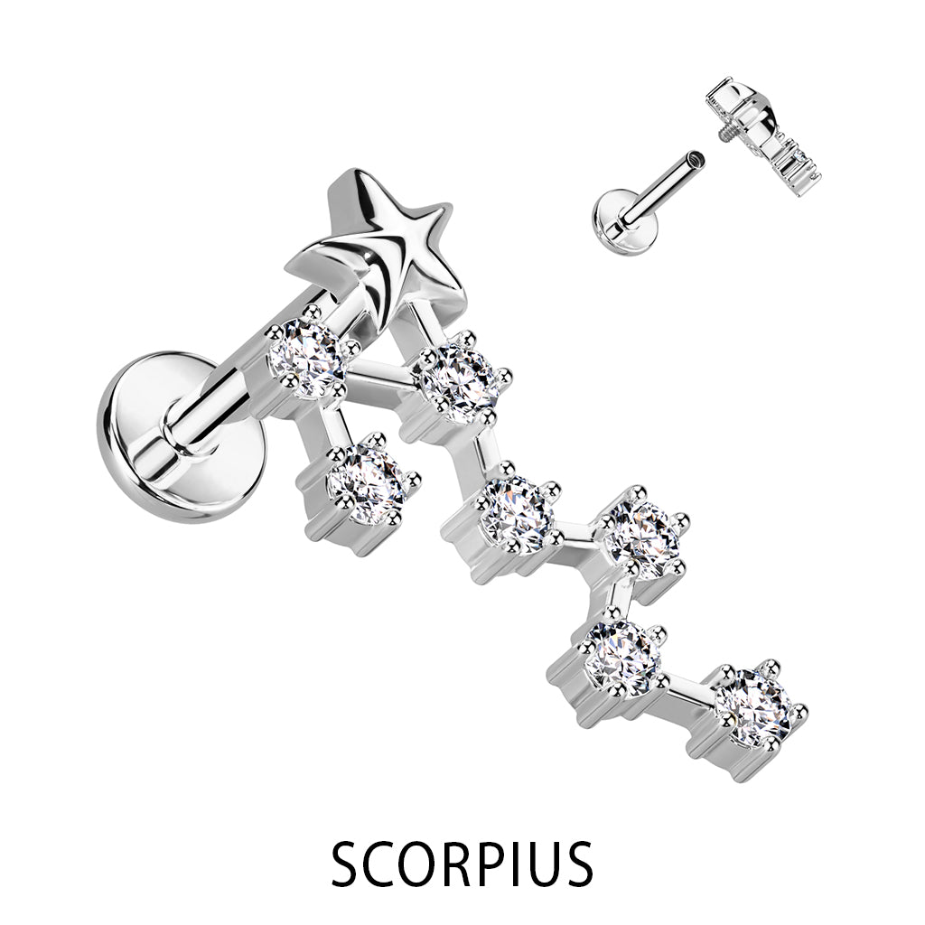 Silver CZ Zodiac Constellation Labret Stud