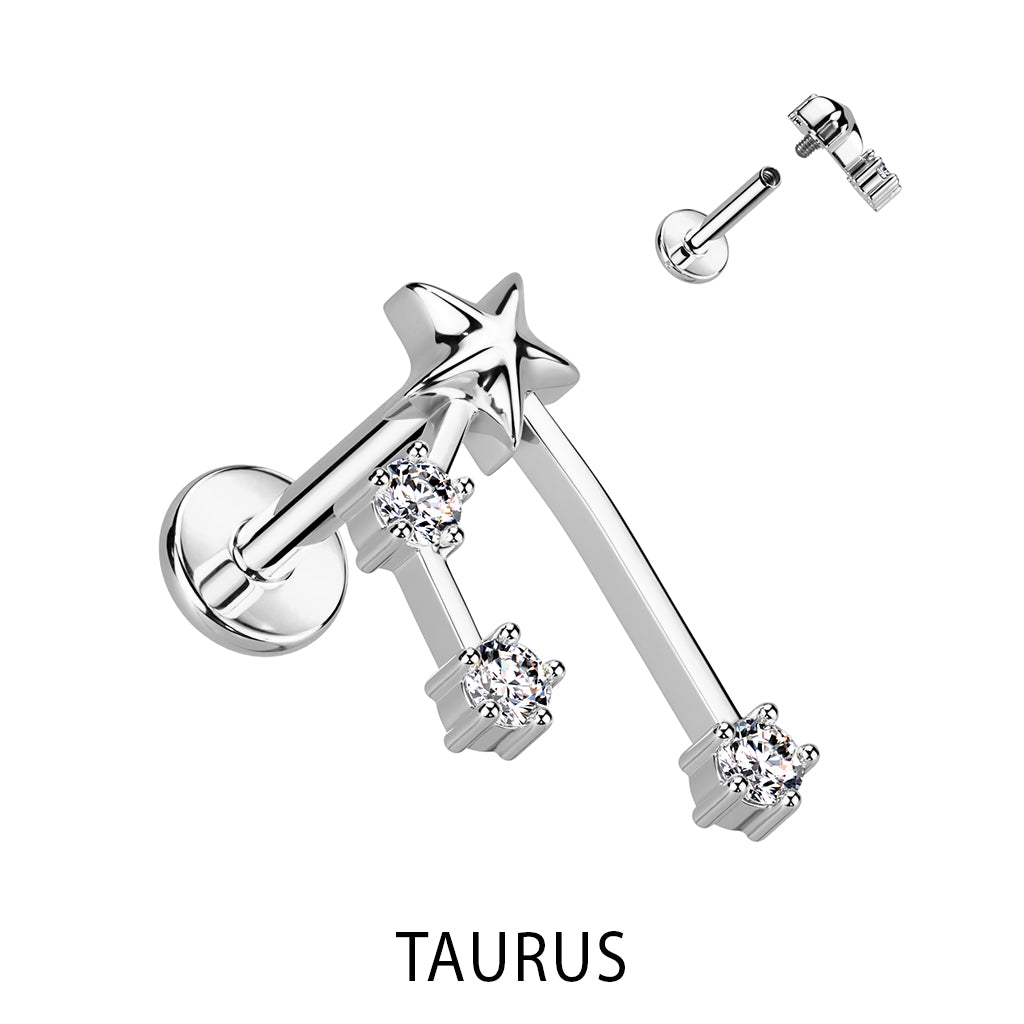 Silver CZ Zodiac Constellation Labret Stud