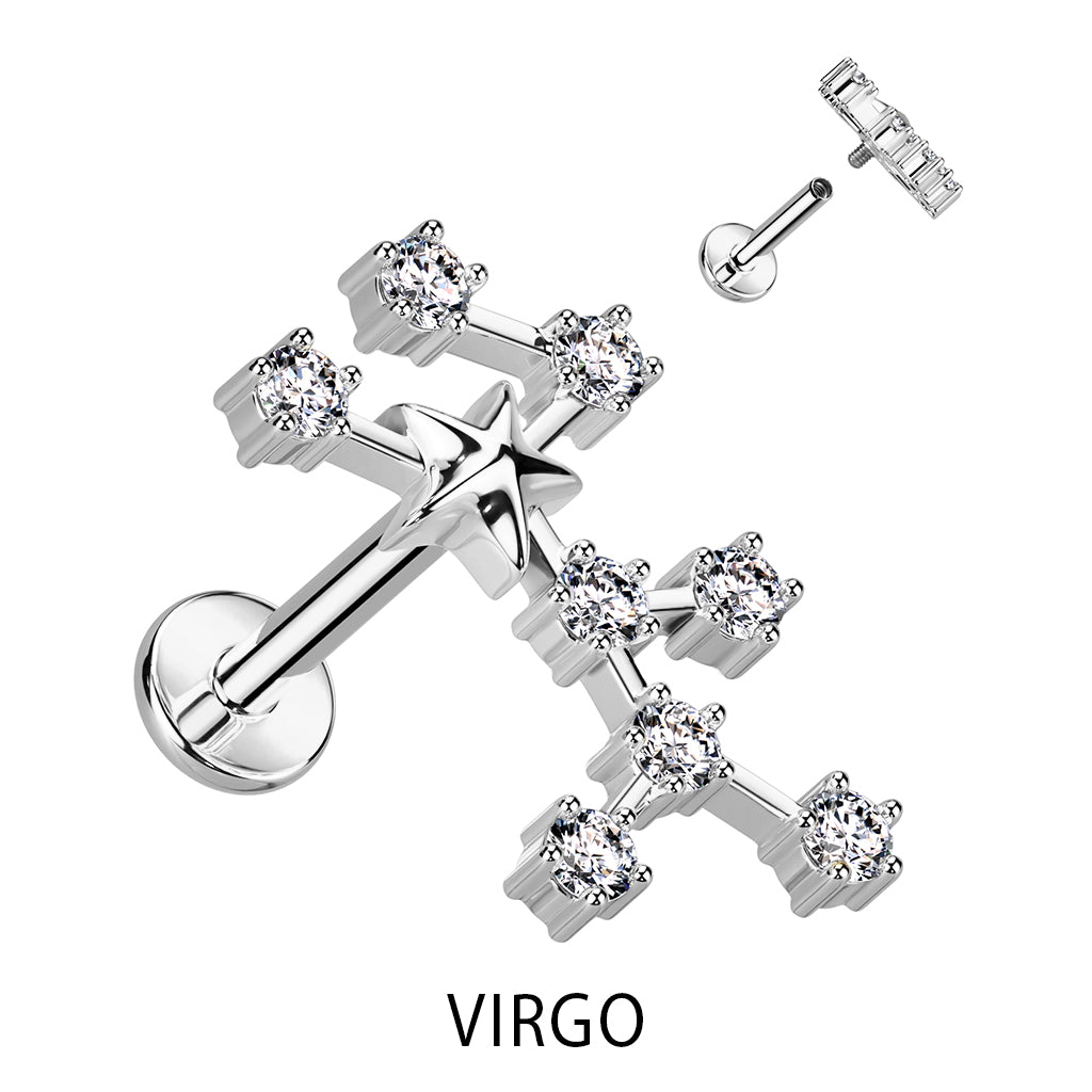 Silver CZ Zodiac Constellation Labret Stud