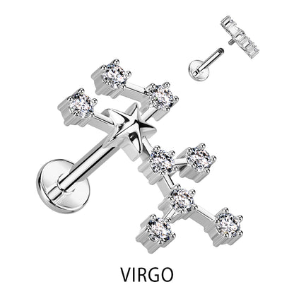 Silver CZ Zodiac Constellation Labret Stud