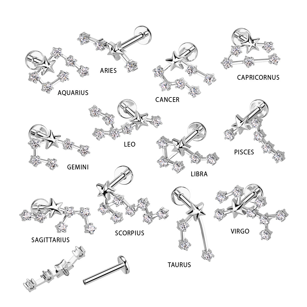 Silver CZ Zodiac Constellation Labret Stud