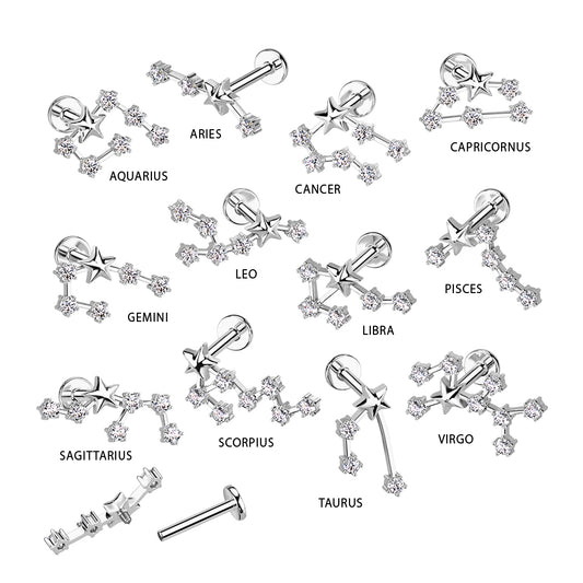 Silver CZ Zodiac Constellation Labret Stud