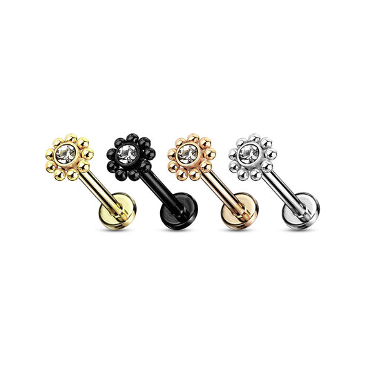 Steel Balls Around Gem Set Ball Top Flat Back Stud