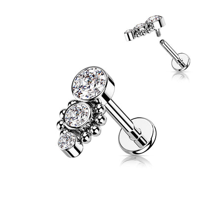 Triple CZ Round Dropdown With Ball Cluster Flat Back Stud