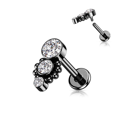 Triple CZ Round Dropdown With Ball Cluster Flat Back Stud