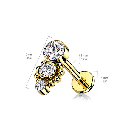 Triple CZ Round Dropdown With Ball Cluster Flat Back Stud
