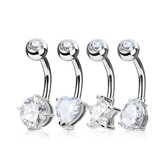 Solitare CZ Prong Set Navel Bar