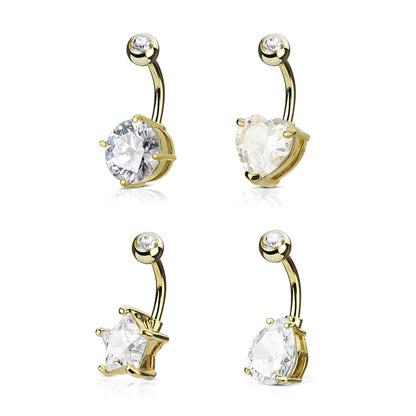 Solitare CZ Prong Set Navel Bar