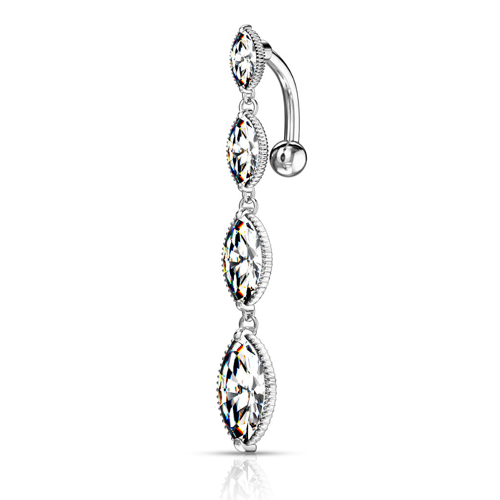 Four Marquise CZ Vertical Drop Top Drop Navel Bar