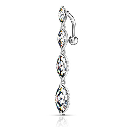 Four Marquise CZ Vertical Drop Top Drop Navel Bar