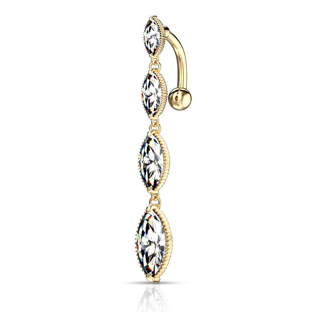 Four Marquise CZ Vertical Drop Top Drop Navel Bar