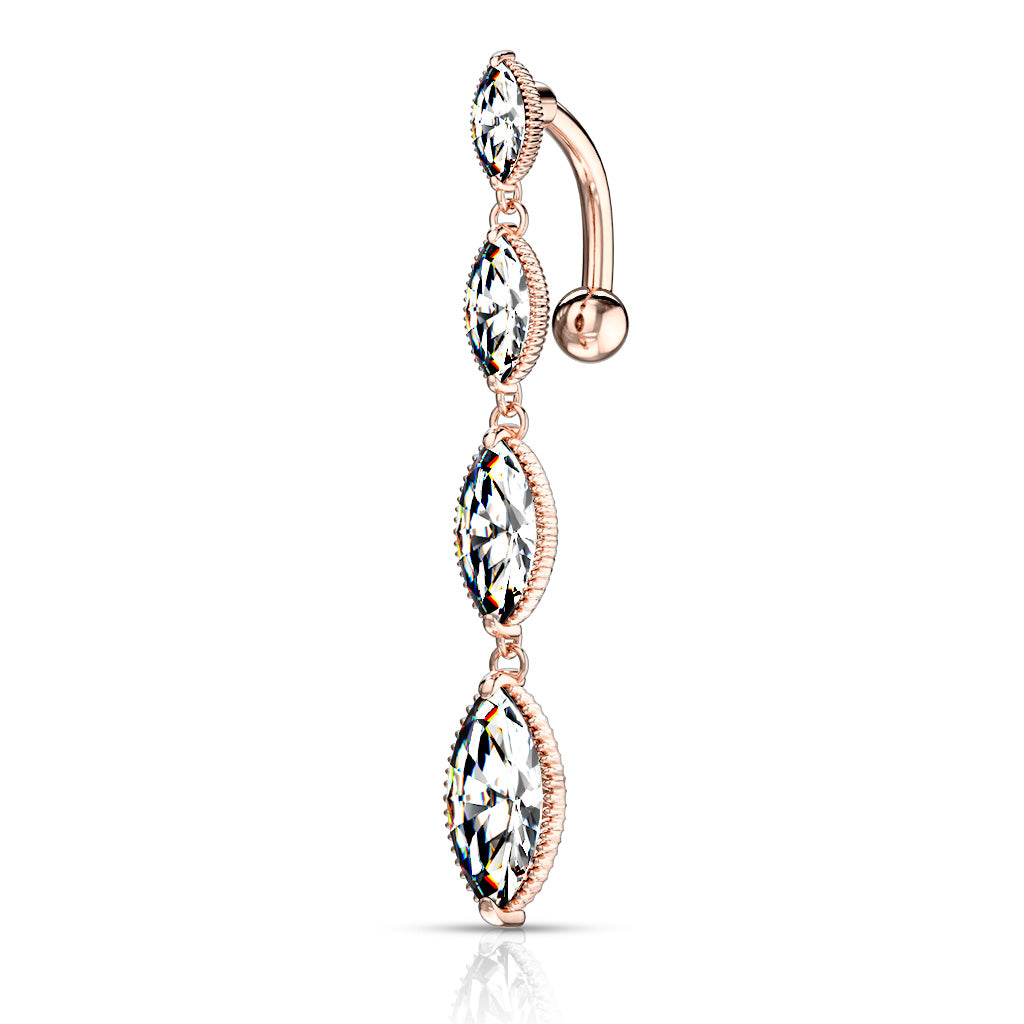 Four Marquise CZ Vertical Drop Top Drop Navel Bar