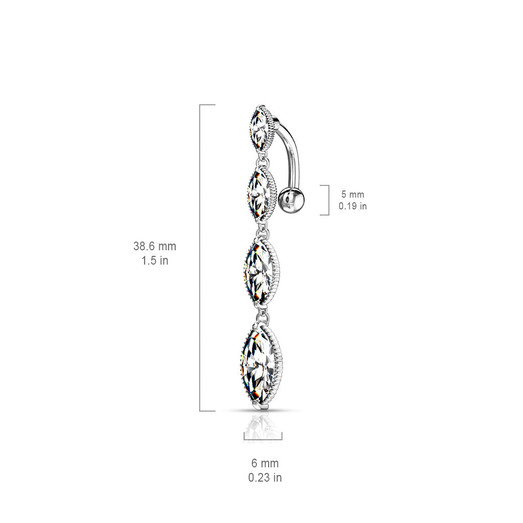 Four Marquise CZ Vertical Drop Top Drop Navel Bar