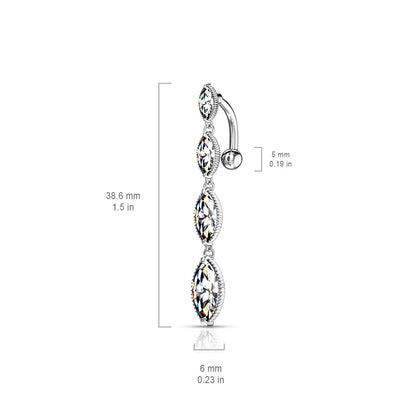 Four Marquise CZ Vertical Drop Top Drop Navel Bar
