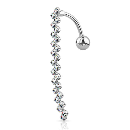 CZ Paved Zig Zag Line Top Drop Navel Bar