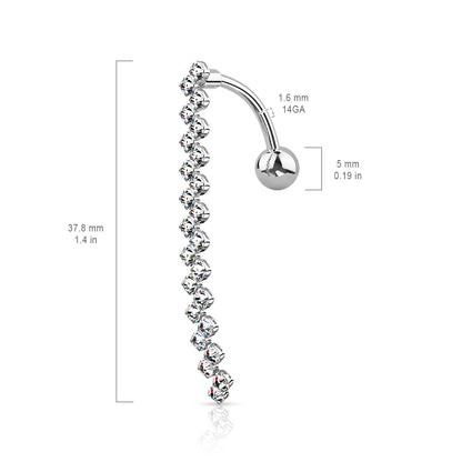 CZ Paved Zig Zag Line Top Drop Navel Bar