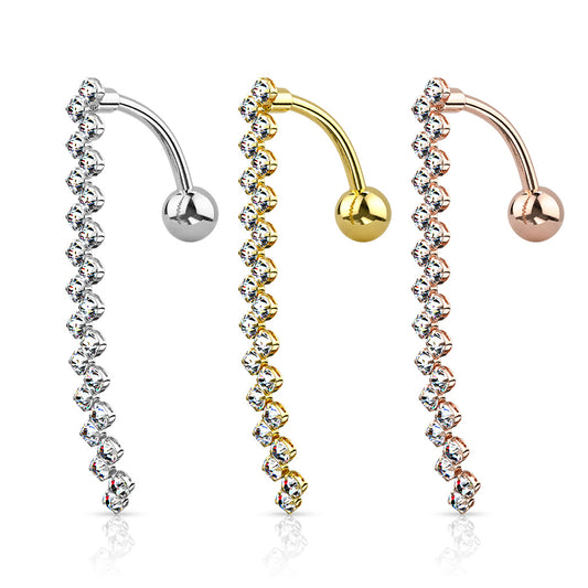 CZ Paved Zig Zag Line Top Drop Navel Bar