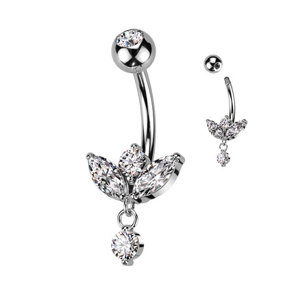 Marquise CZ Sprout and Small CZ Dangle Navel Bar